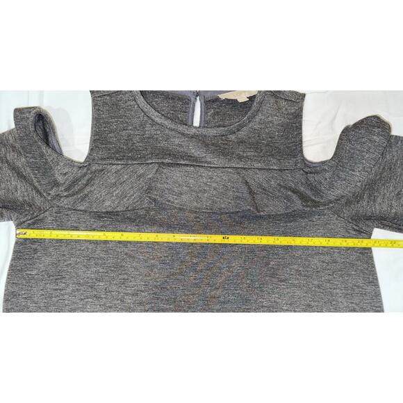 Loft Gray Cold Shoulder Ruffle Trim A-Line Knit Dress Sz Lg. - Picture 9 of 10